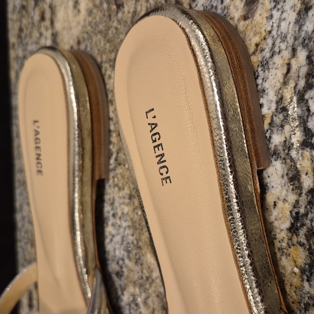 L'AGENCE Abelle Metallic Strappy Sandal Gold Silver 8.5 - Picture 2 of 7